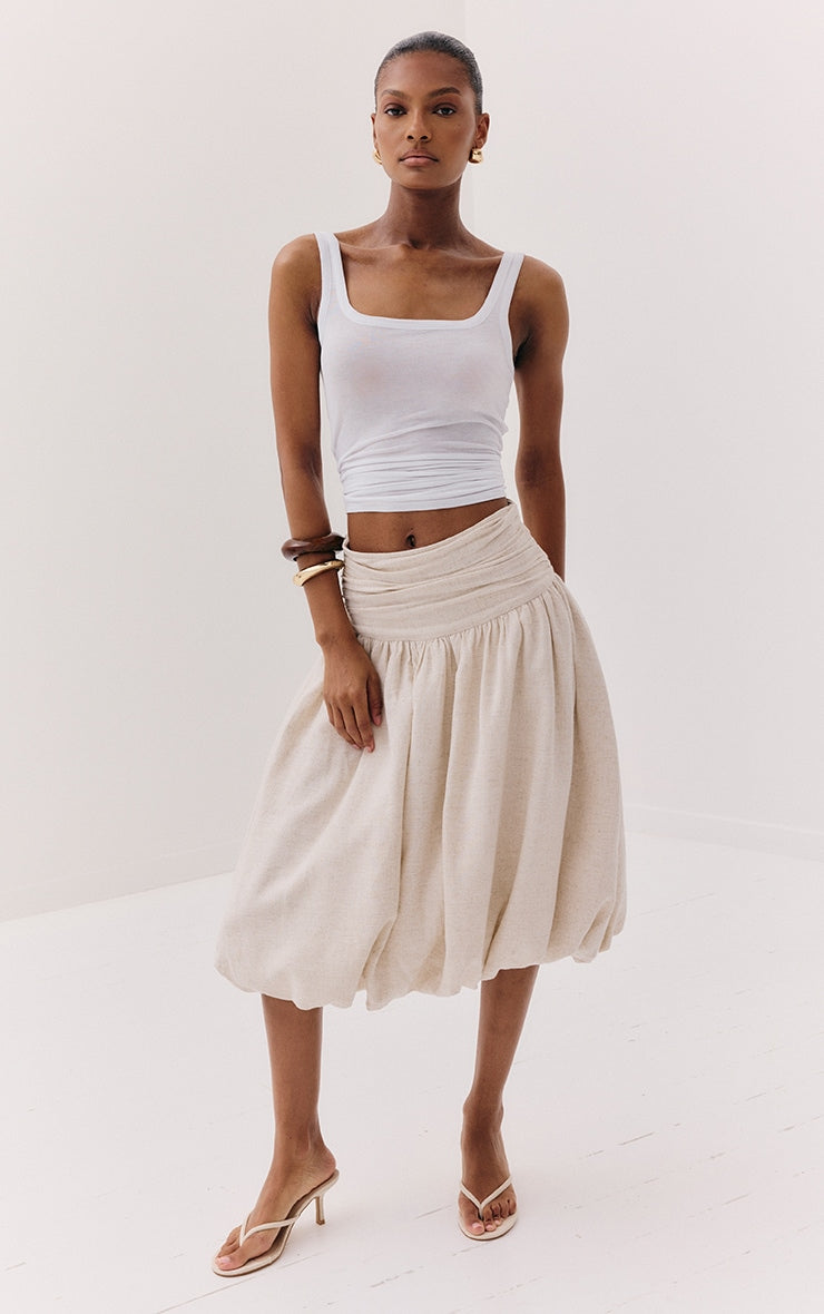 Stone Cotton Volume Puffball Midi Skirt