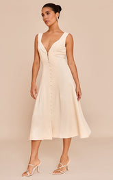 Petite Butter Cream Plunge Button Up Midi Dress