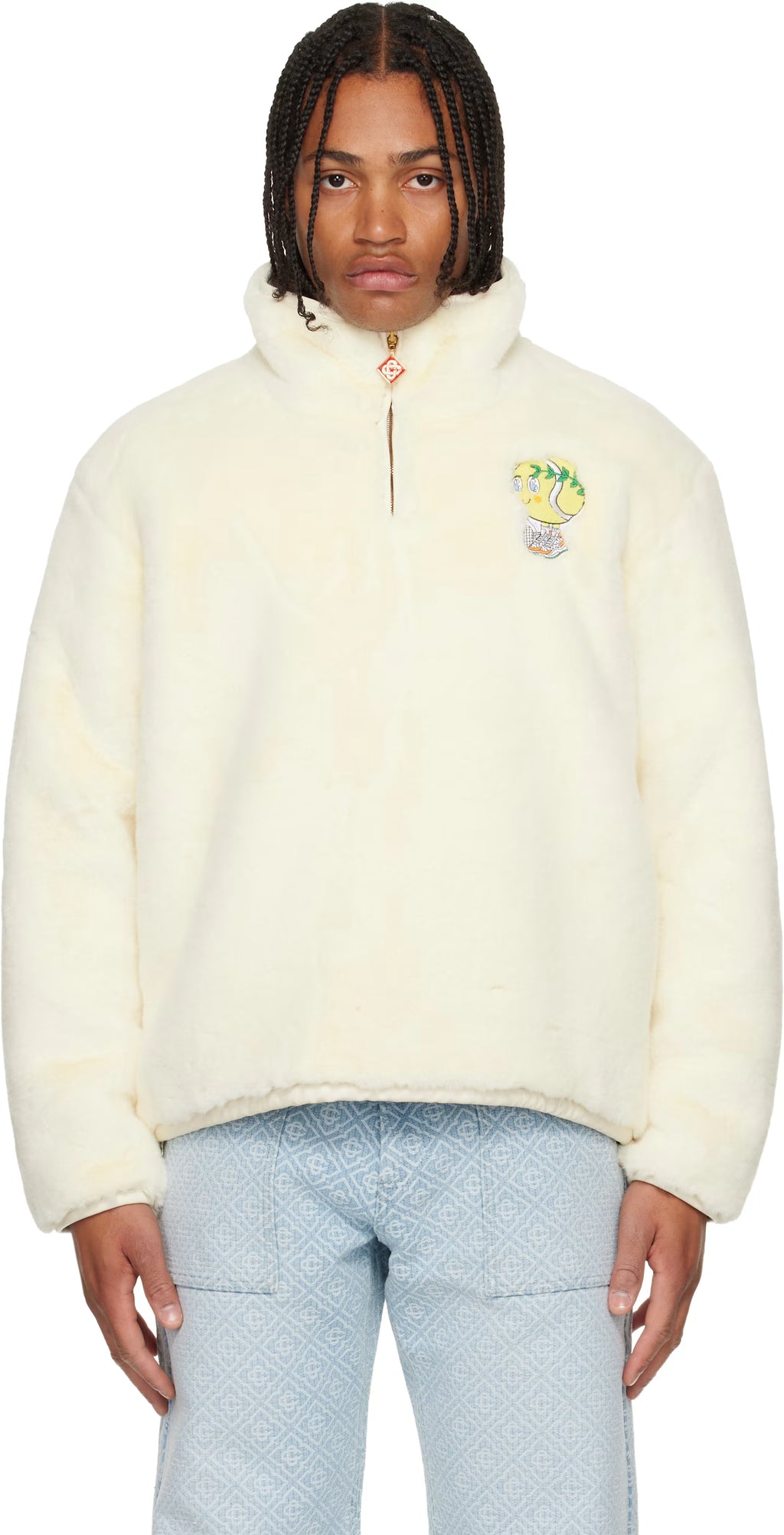 Off-White Tennis Mascot Quarter Zip Faux Fur Jacket