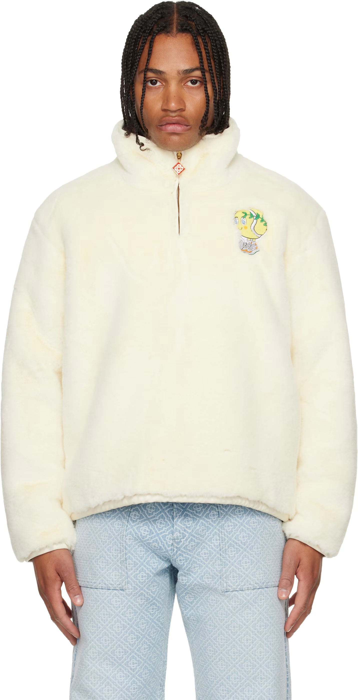 Off-White Tennis Mascot Quarter Zip Faux Fur Jacket