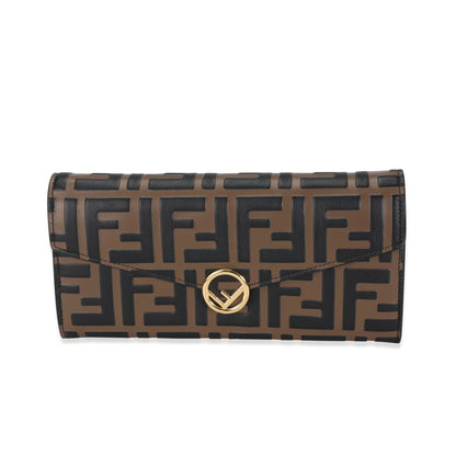 Fendi Black & Brown Zucca-Embossed Leather Continental Wallet