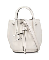 Beige Leather Bucket Bag with Drawstrings