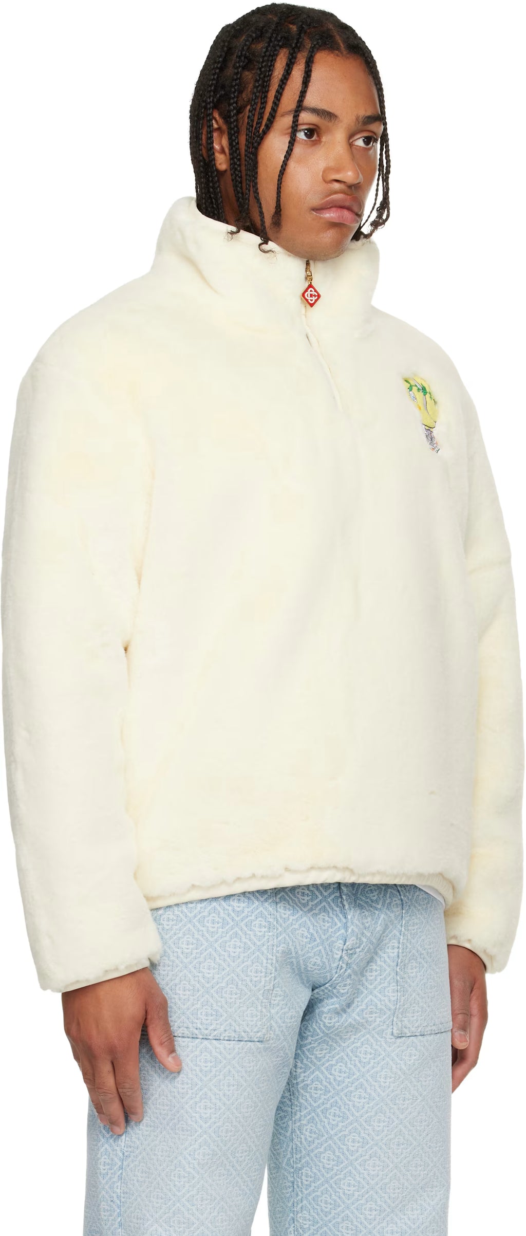 Off-White Tennis Mascot Quarter Zip Faux Fur Jacket