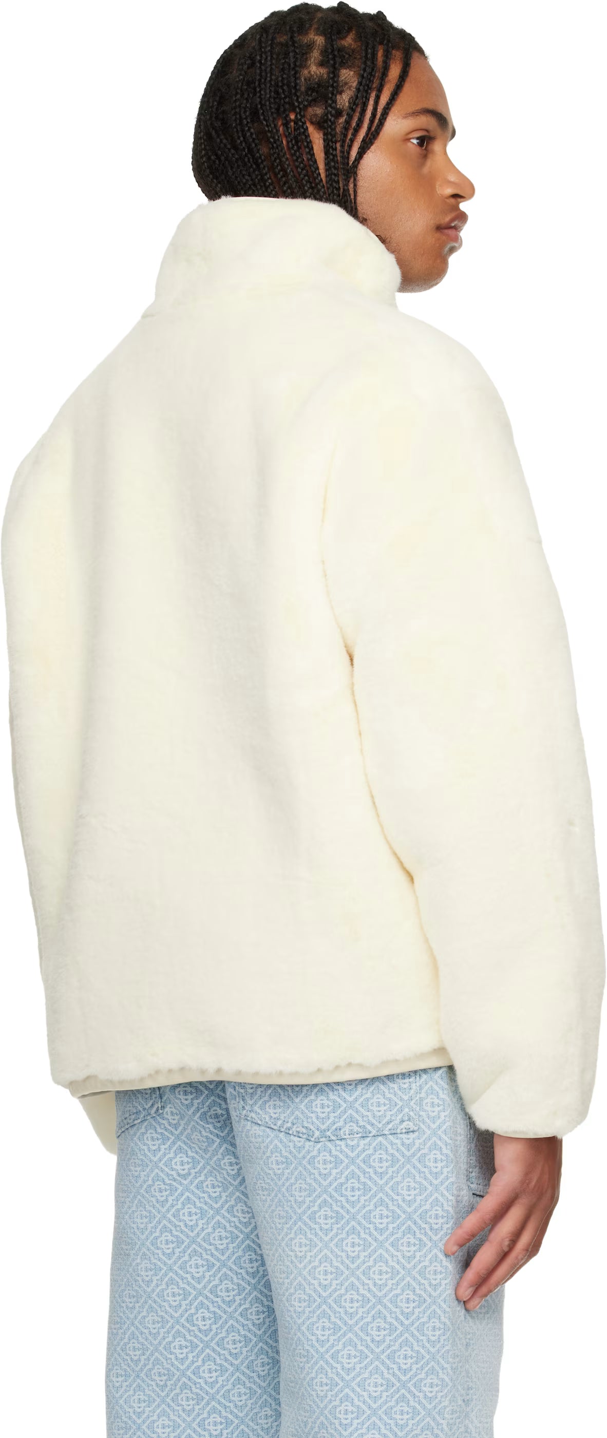 Off-White Tennis Mascot Quarter Zip Faux Fur Jacket