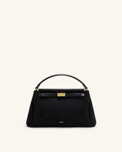 Carmen Faux Suede Top Handle Bag - Dark Brown