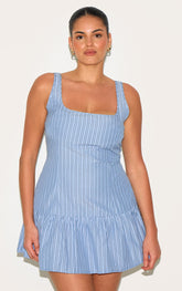 Plus Blue Striped Sleeveless Scoop Neck Shift Dress