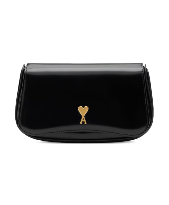 Black Leather Crossbody Bag with Signature Motif