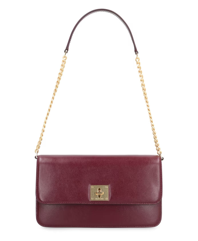 Leather Shoulder Bag with Turn-Lock Closure