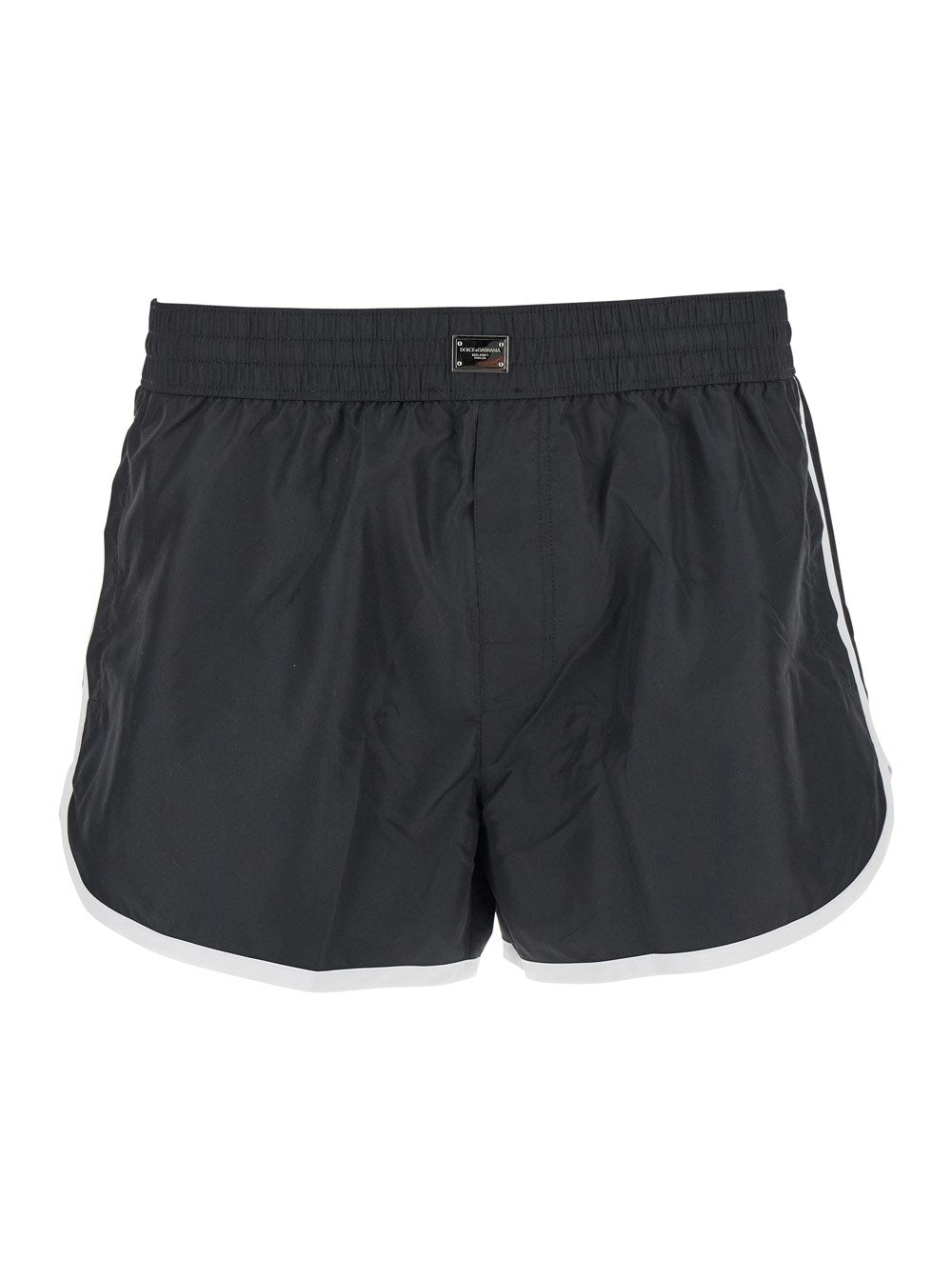 Dolce e gabbana Black Swimsuit with Logo Plate on the Front in Tech Fabric Man