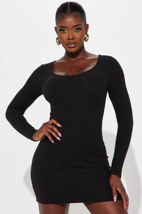 Ony Ribbed Bodycon Mini Dress - Black