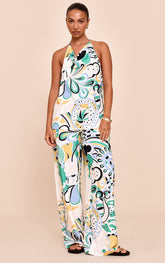 Multi Abstract Print Woven Floaty Wide Leg Trousers