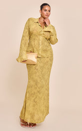 Plus Chartreuse Abstract Print Chiffon Fishtail Maxi Skirt