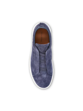 Zegna Men’s Triple Stitch™ Blue Suede Slip-On Sneakers – Made in Italy | Smart Casual Luxury