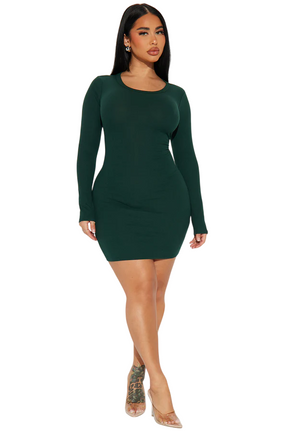 Rhiannon Ribbed Mini Dress - Green