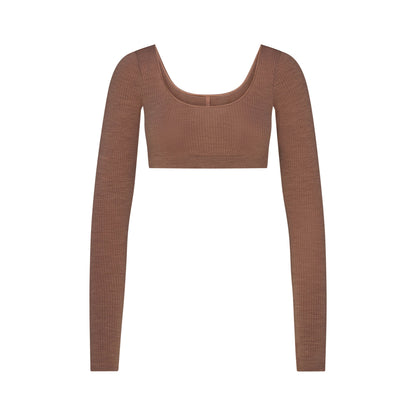 Wool Rib Long Sleeve Super Cropped Top