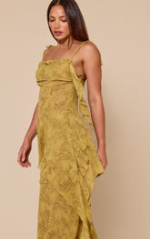 Tall Chartreuse Abstract Print Chiffon Frill Cami Top