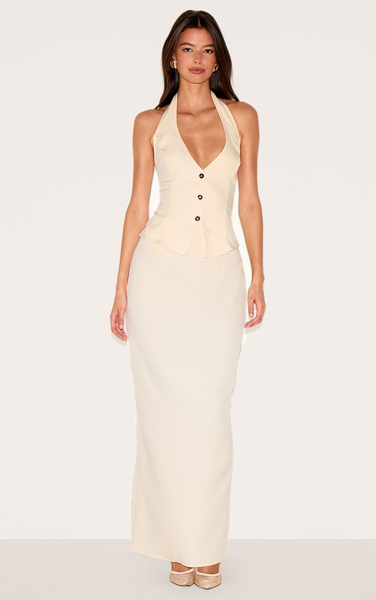 Butter Cream Waistcoat Detail Maxi Dress