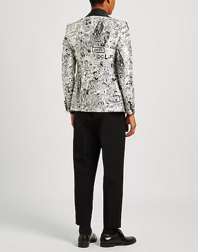 Men’s Crepe Single-Breasted Blazer with Logo & Multipockets | Two-Tone Formal Jacket
