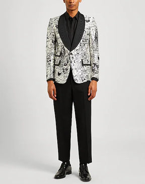 Men’s Crepe Single-Breasted Blazer with Logo & Multipockets | Two-Tone Formal Jacket