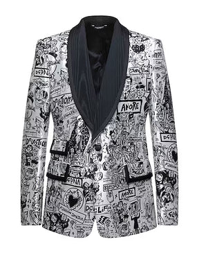 Men’s Crepe Single-Breasted Blazer with Logo & Multipockets | Two-Tone Formal Jacket