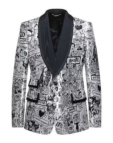 Men’s Crepe Single-Breasted Blazer with Logo & Multipockets | Two-Tone Formal Jacket