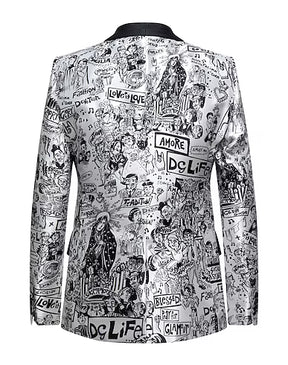 Men’s Crepe Single-Breasted Blazer with Logo & Multipockets | Two-Tone Formal Jacket