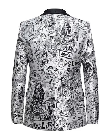 Men’s Crepe Single-Breasted Blazer with Logo & Multipockets | Two-Tone Formal Jacket