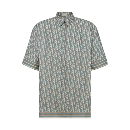 Dior Organic Silk Twill Oblique Short Sleeve Shirt Beige