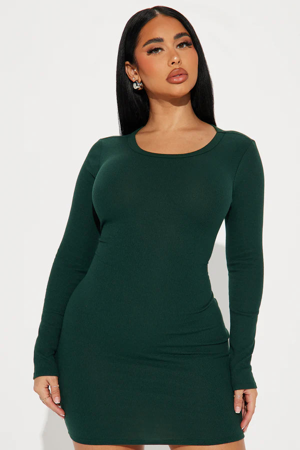 Rhiannon Ribbed Mini Dress - Green