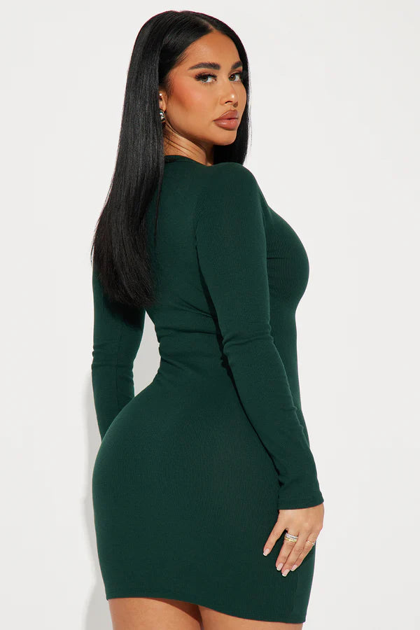 Rhiannon Ribbed Mini Dress - Green