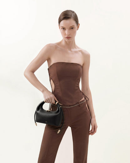 Ellie Metal Ring Embellished Top Handle Bag - Black