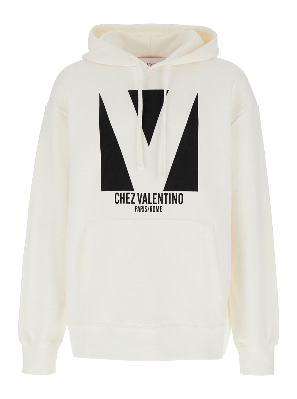 Valentino 'Chez' White Hoodie with Drawstring Hood and Maxi Logo Print on the Front in Cotton Man