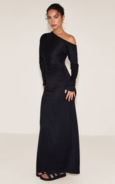 Black Soft Touch One Shoulder Long Sleeve Maxi Dress