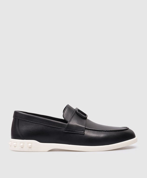 Valentino Garavani Leisure Flows Black Leather Loafers with VLogo