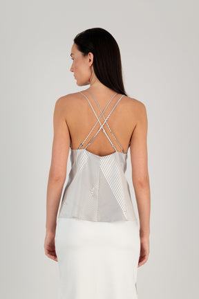 STRIPED X-BACK SATIN V CAMI