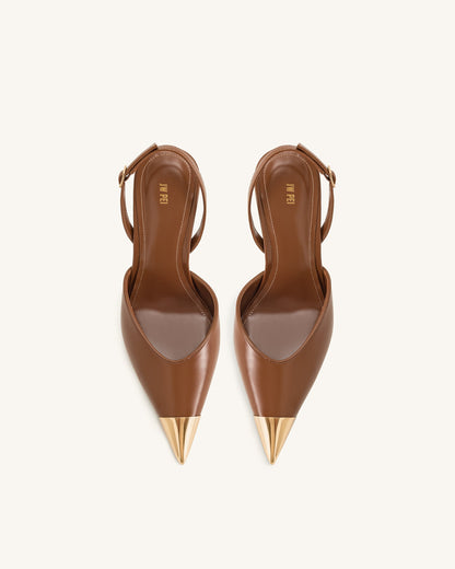 Savannah Gold Tipped Slingback Pumps - Brown