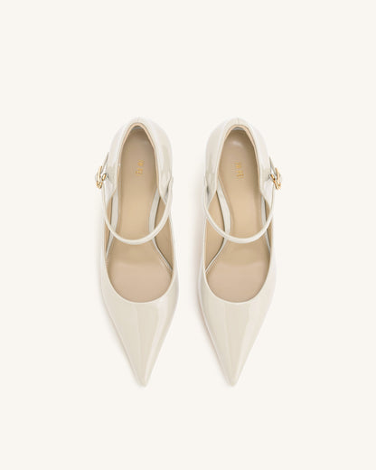 Thalina Patent Leather Pumps - Beige