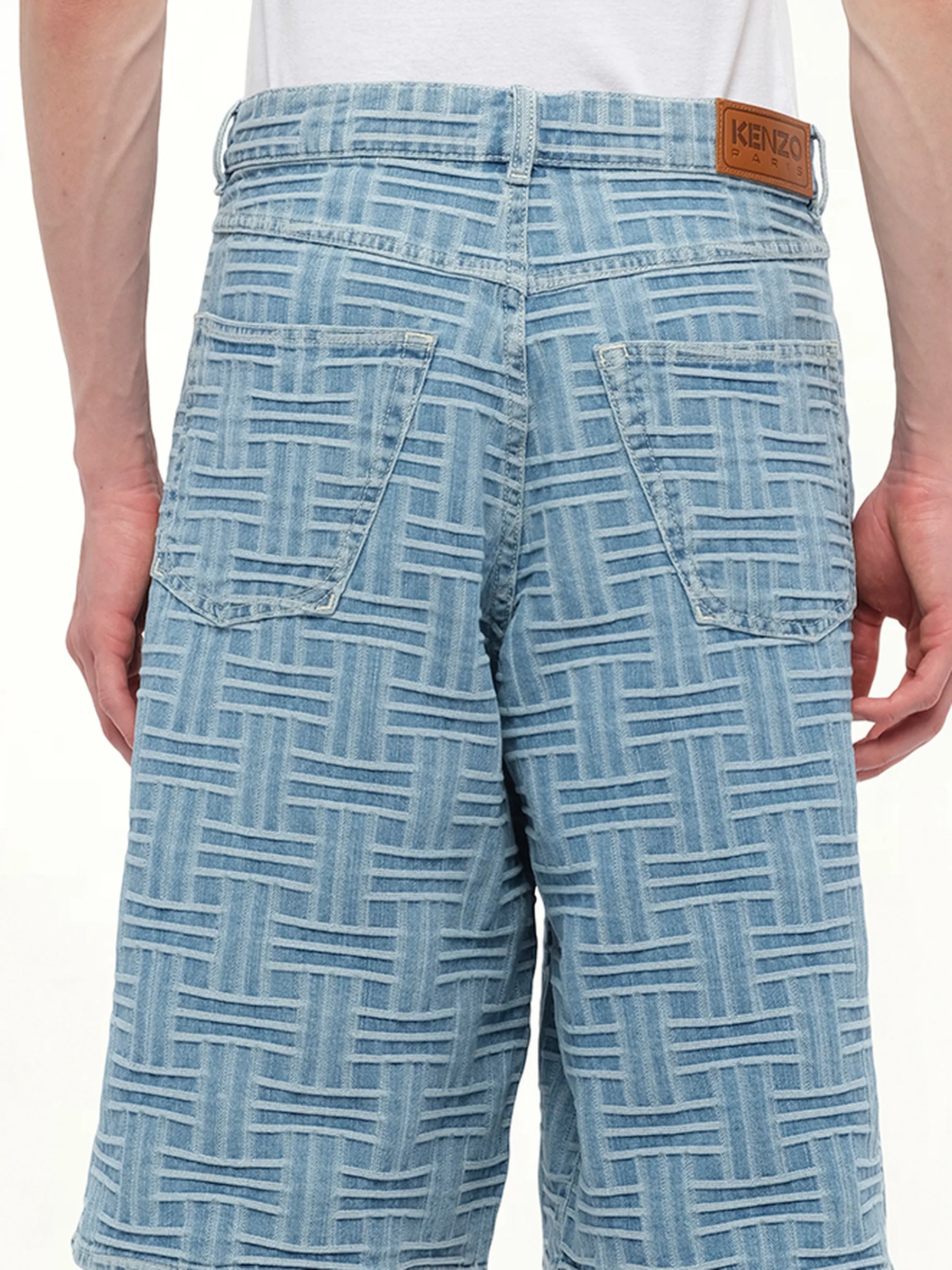 Kenzo Weave Straight Shorts in Blue Denim