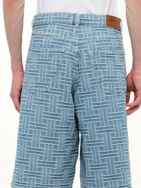 Kenzo Weave Straight Shorts in Blue Denim