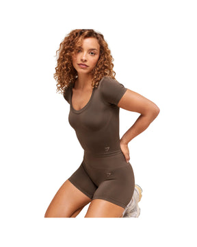 Gymshark Soft Sculpt Midi T-Shirt Walnut Brown