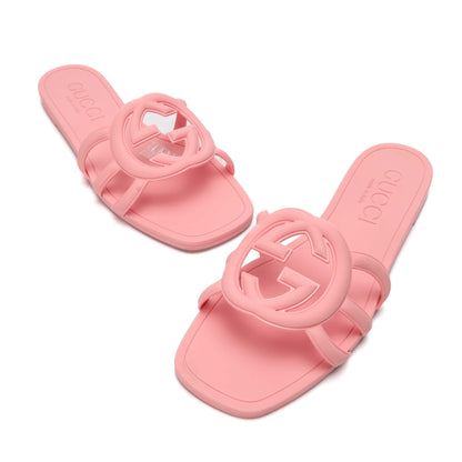 Gucci Interlocking G Pink Slide Sandals