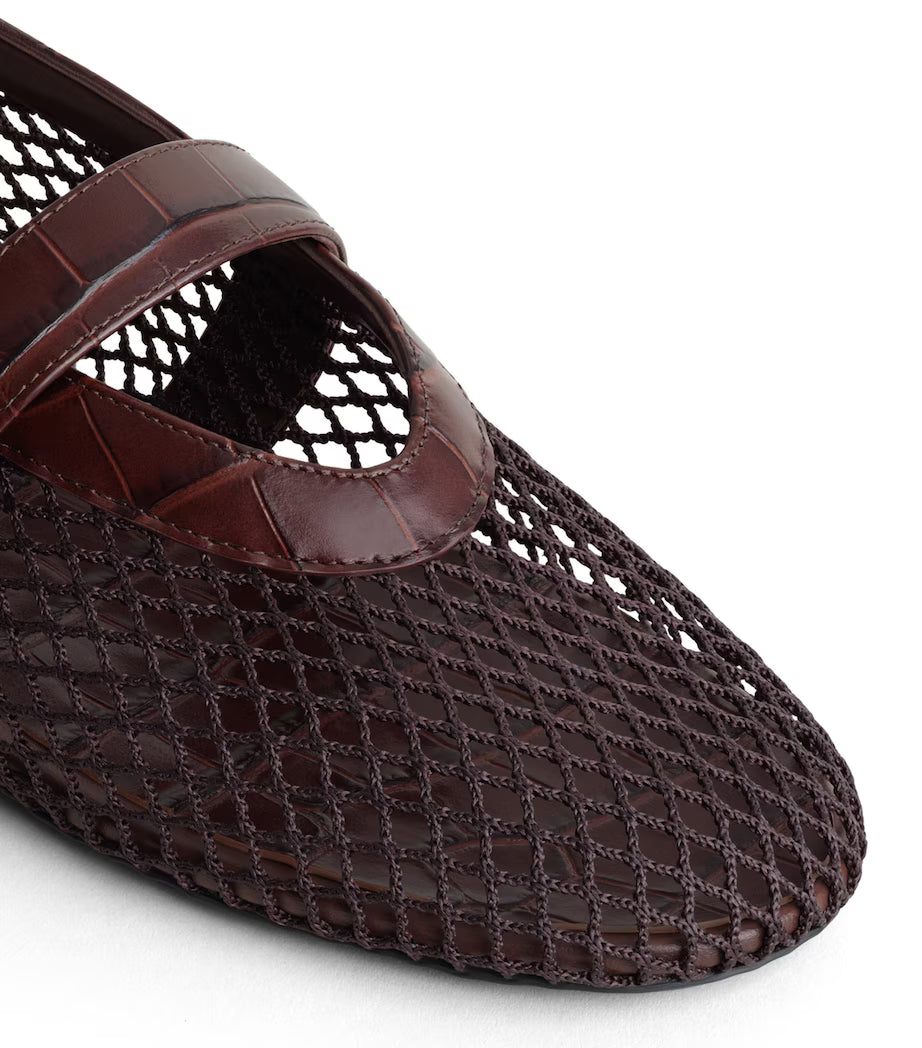Alaïa Croc-Embossed Leather Mesh Ballet Flats