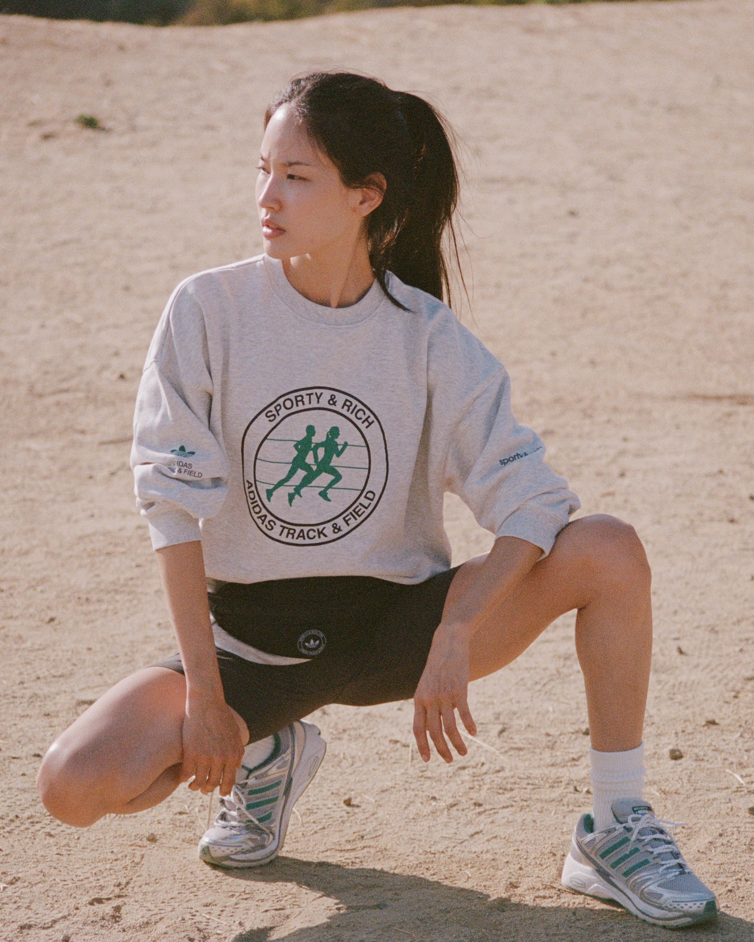 Adidas Track & Field Crewneck - Heather Gray/Faded Black/Teal
