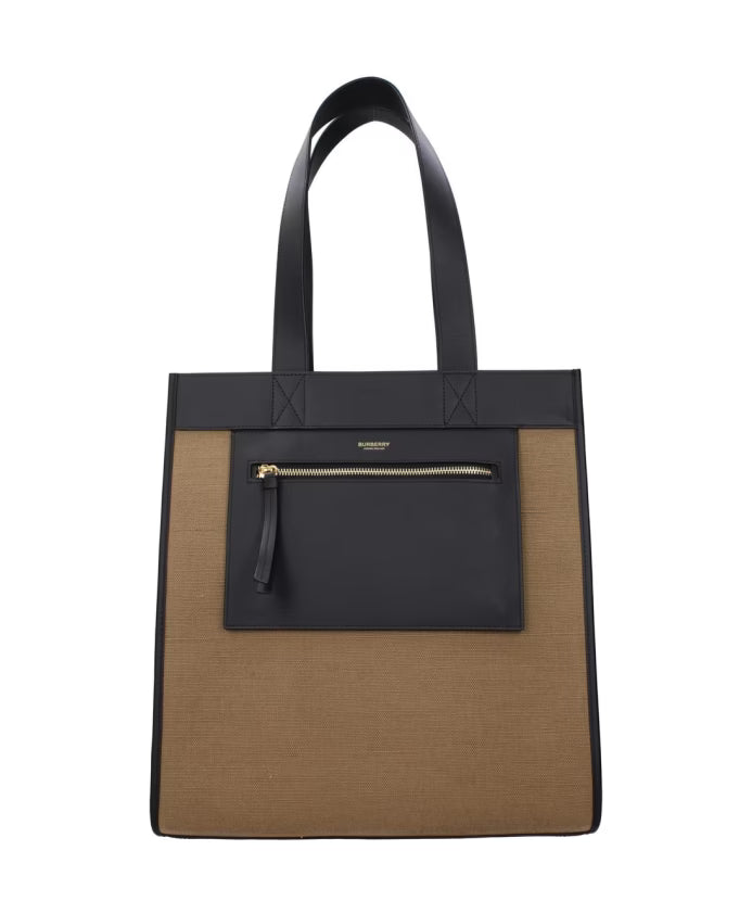 Vintage Style Fabric Shoulder Bag with Front Logo