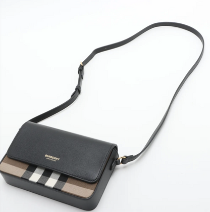 Burberry Hampshire Small House Check and Leather Crossbody Bag