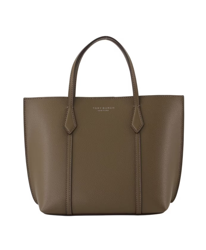 Khaki Leather Shopper Bag with Flap