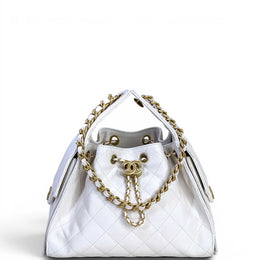 Chanel 25 Small Handbag White Grained Calfskin