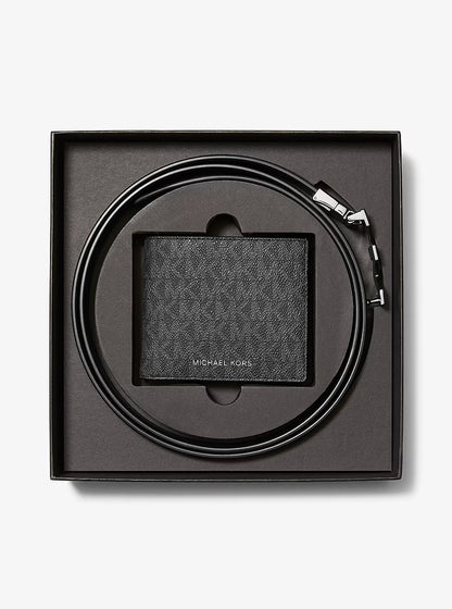 Signature Logo Wallet and Reversible Belt Gift Set