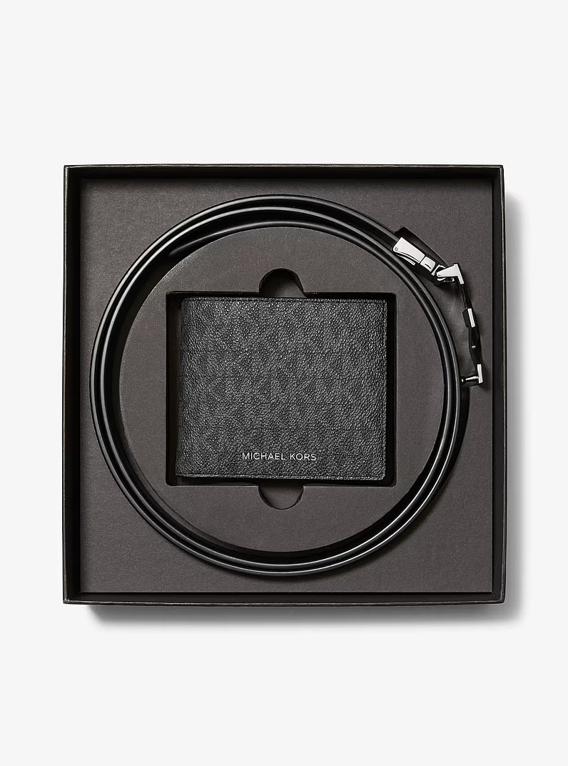 Signature Logo Wallet and Reversible Belt Gift Set