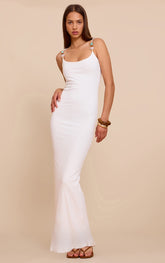 White Ribbed Stone Trim Detail Strappy Maxi Dress